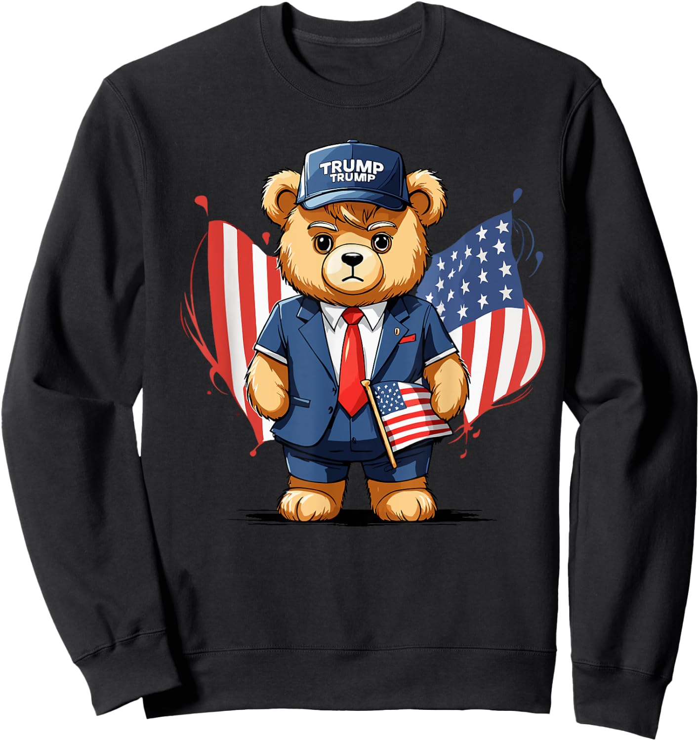 Trump Teddy Bear USA Flag Patriot Men Sweatshirt - Sweatshirt | Black