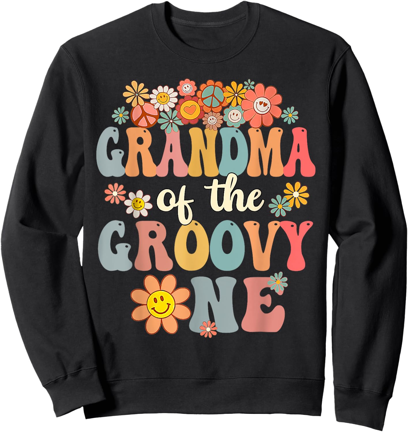 Retro Grandma of Groovy One Matching Family 1st Birthday Sweatshirt - Sweatshirt | Black