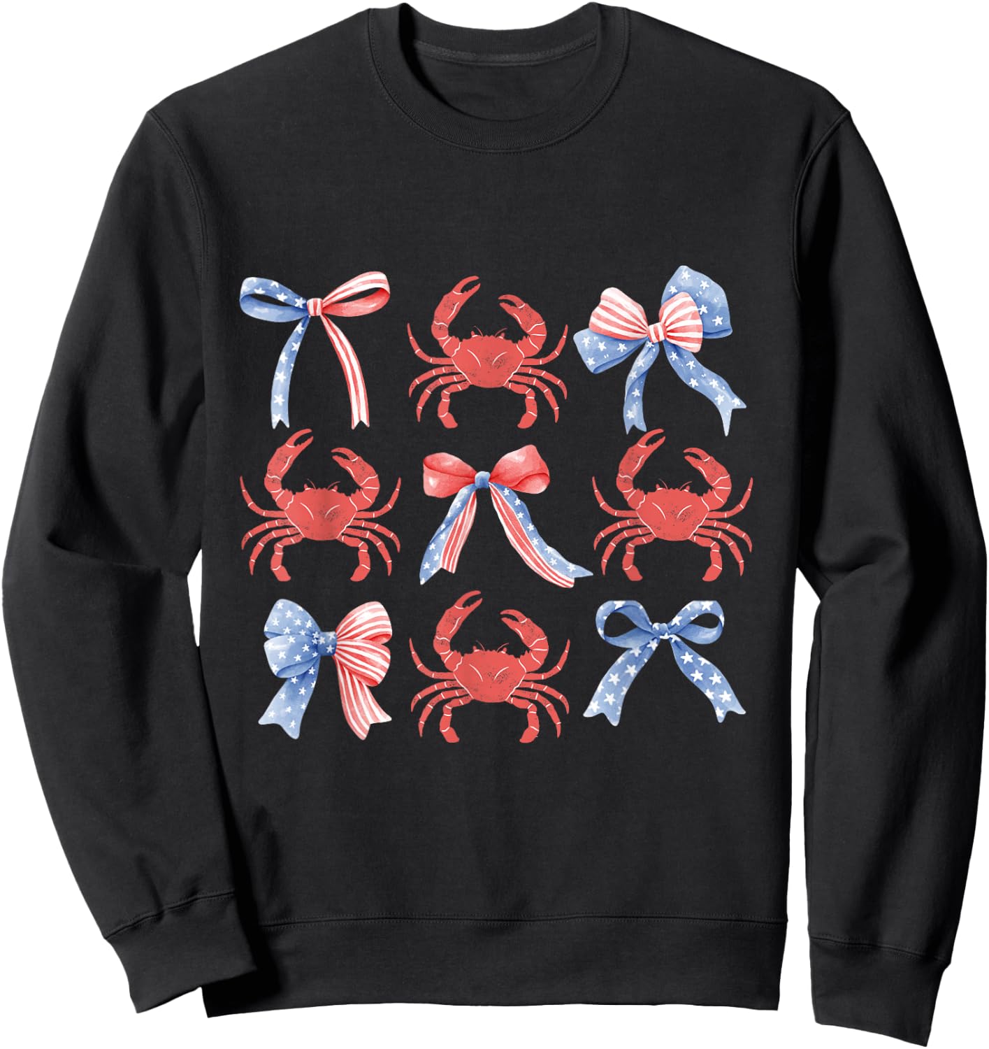 Pink Bows Cute Coquette Crab y2k Girl Aesthetic USA coastal Sweatshirt - Sweatshirt | Black