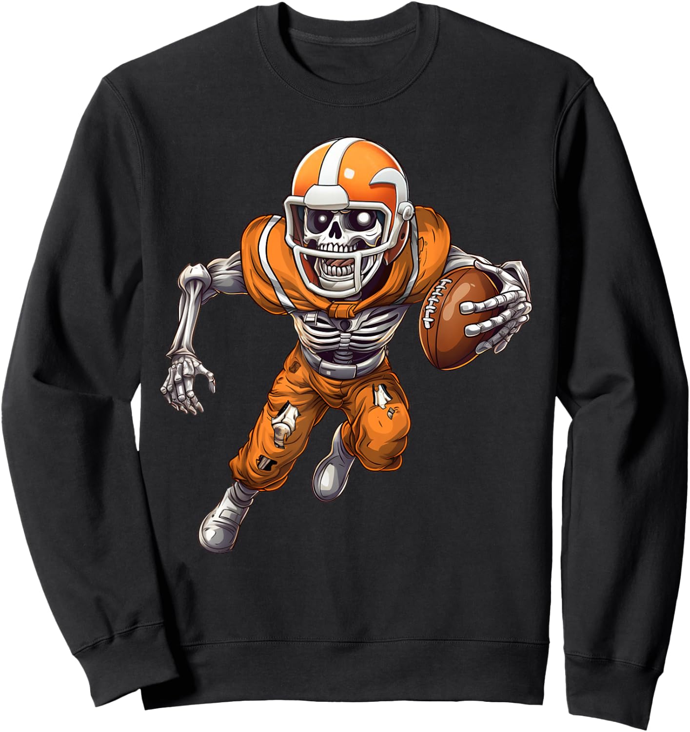 Funny Halloween Shirts Men Boys Skeleton Playing Football Sweatshirt - Sweatshirt | Black
