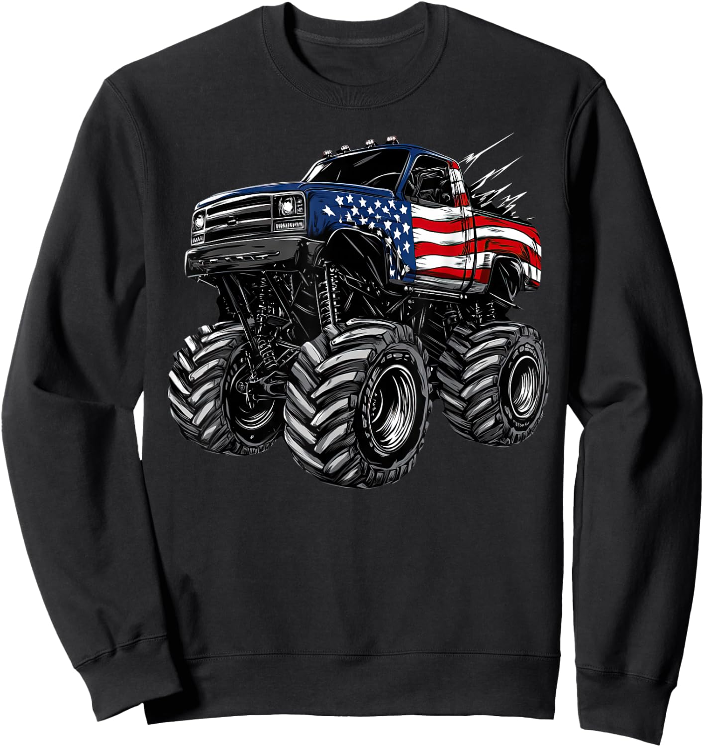 Monster Truck USA Flag American Patriotic design Sweatshirt - Sweatshirt | Black