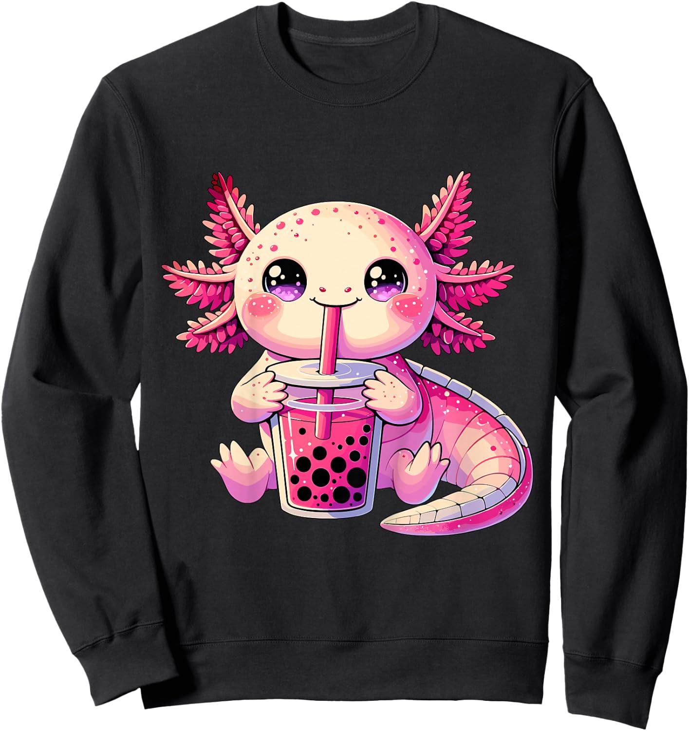 Axolotl Bubble Boba Tea Cute Kawaii Axolotl Sweatshirt - Sweatshirt | Black