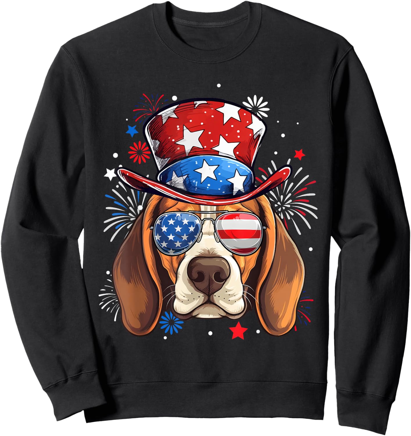 Beagle Patriotic USA Flag 4th Of July Dog Lover Women Kids Men Sweatshirt - Sweatshirt | Black