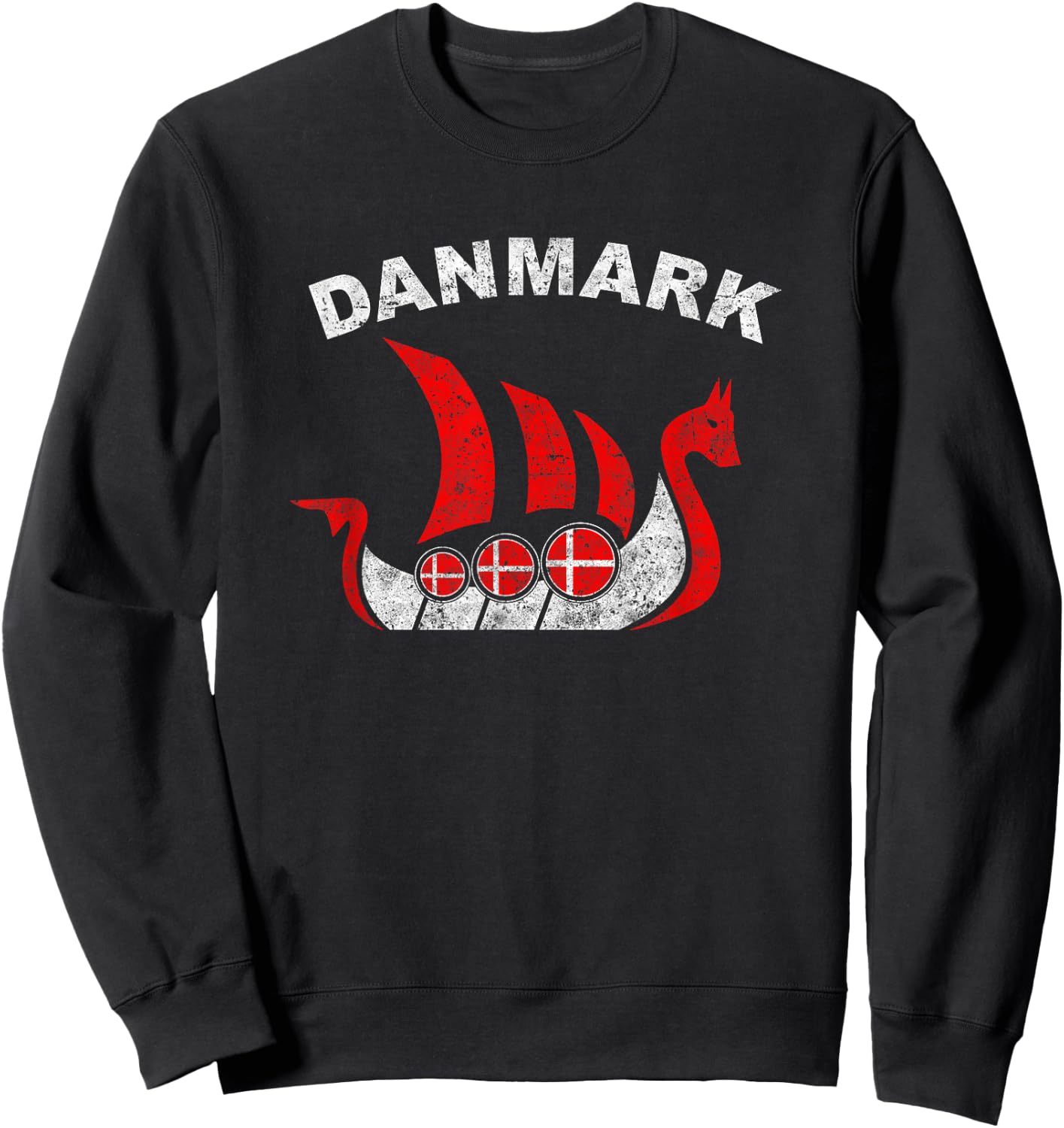 Danmark Viking Ship T Shirt Denmark Flag colors Sweatshirt - Sweatshirt | Black