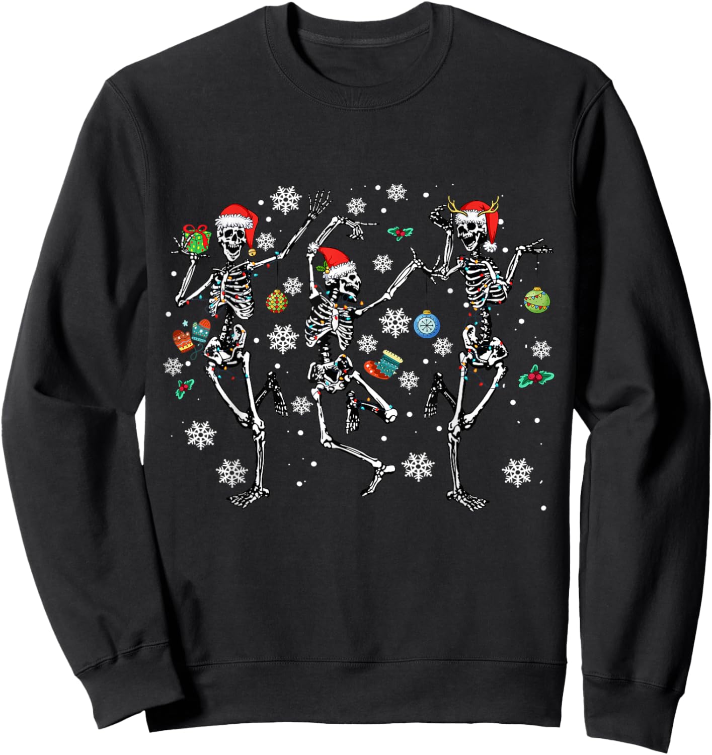 Christmas Skeleton Dancing Xmas 2025 Men Women Kids Sweatshirt - Sweatshirt | Black