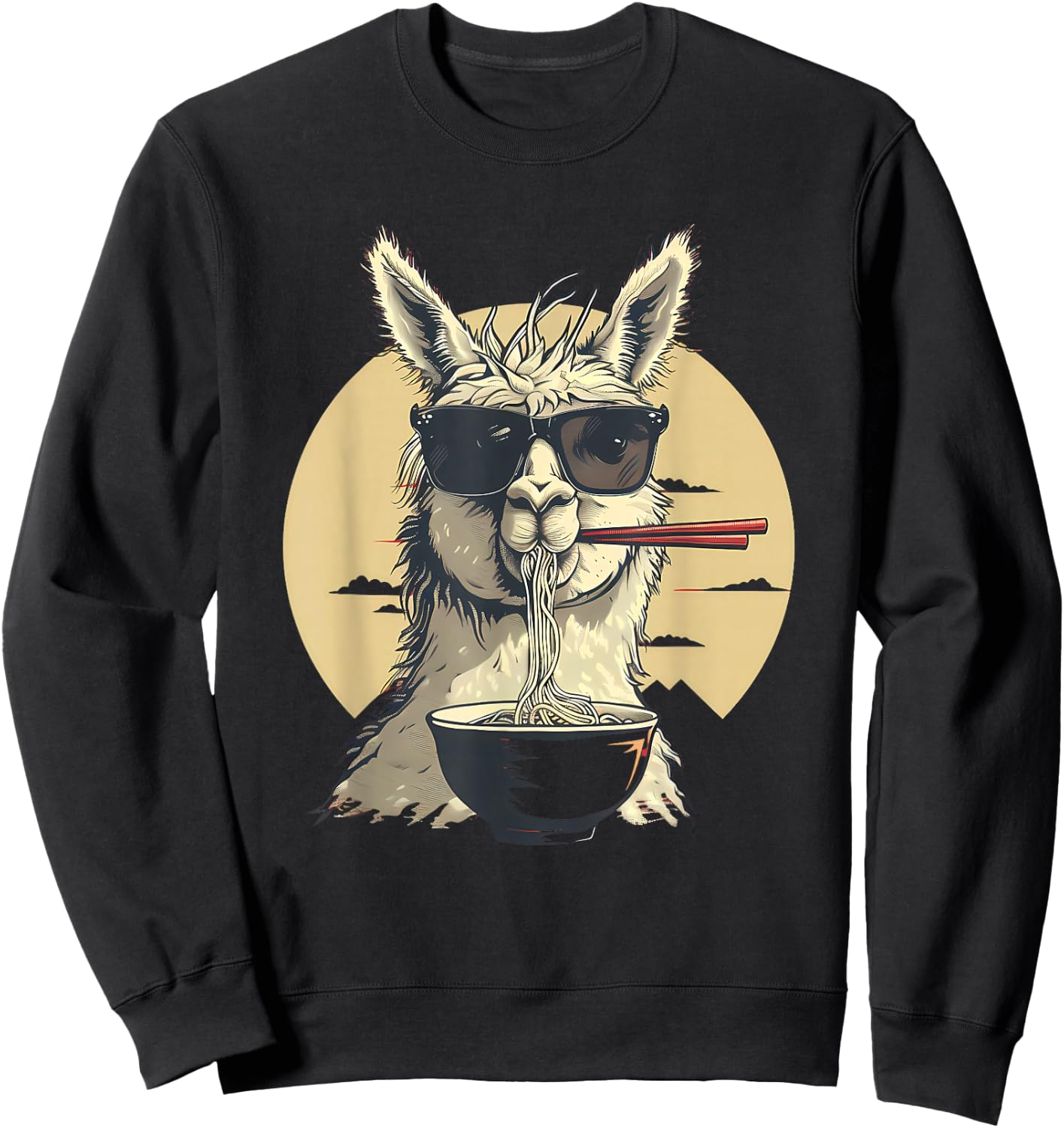Llama Ramen Sunglasses Llama Ramen Bowl Ramen Noodles Sweatshirt - Sweatshirt | Black