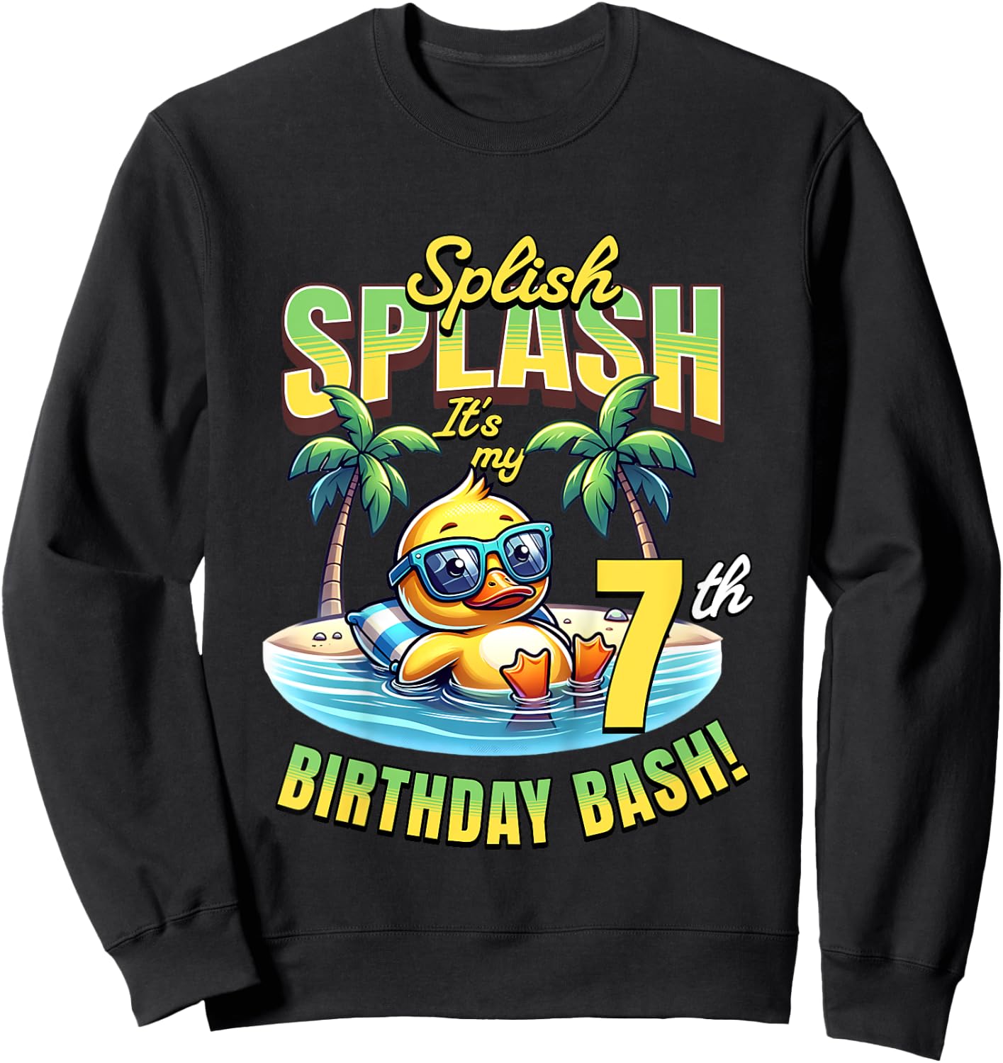 Kids Splish Splash 7th Birthday Bash Duck Beach Pool Party Kids Sweatshirt - Sweatshirt | Black