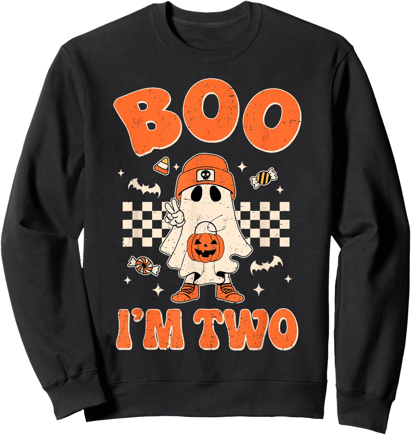 Boo I'm Two Years Old Birthday Kid Boy Retro Ghost Halloween Sweatshirt - Sweatshirt | Black