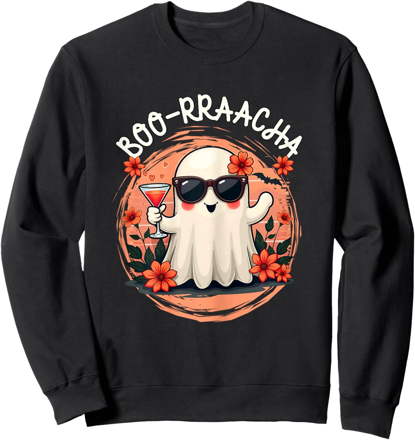 Cute Halloween Ghost Boo-Rraacha Ghost Drinking Boo Racha Sweatshirt - Sweatshirt | Black