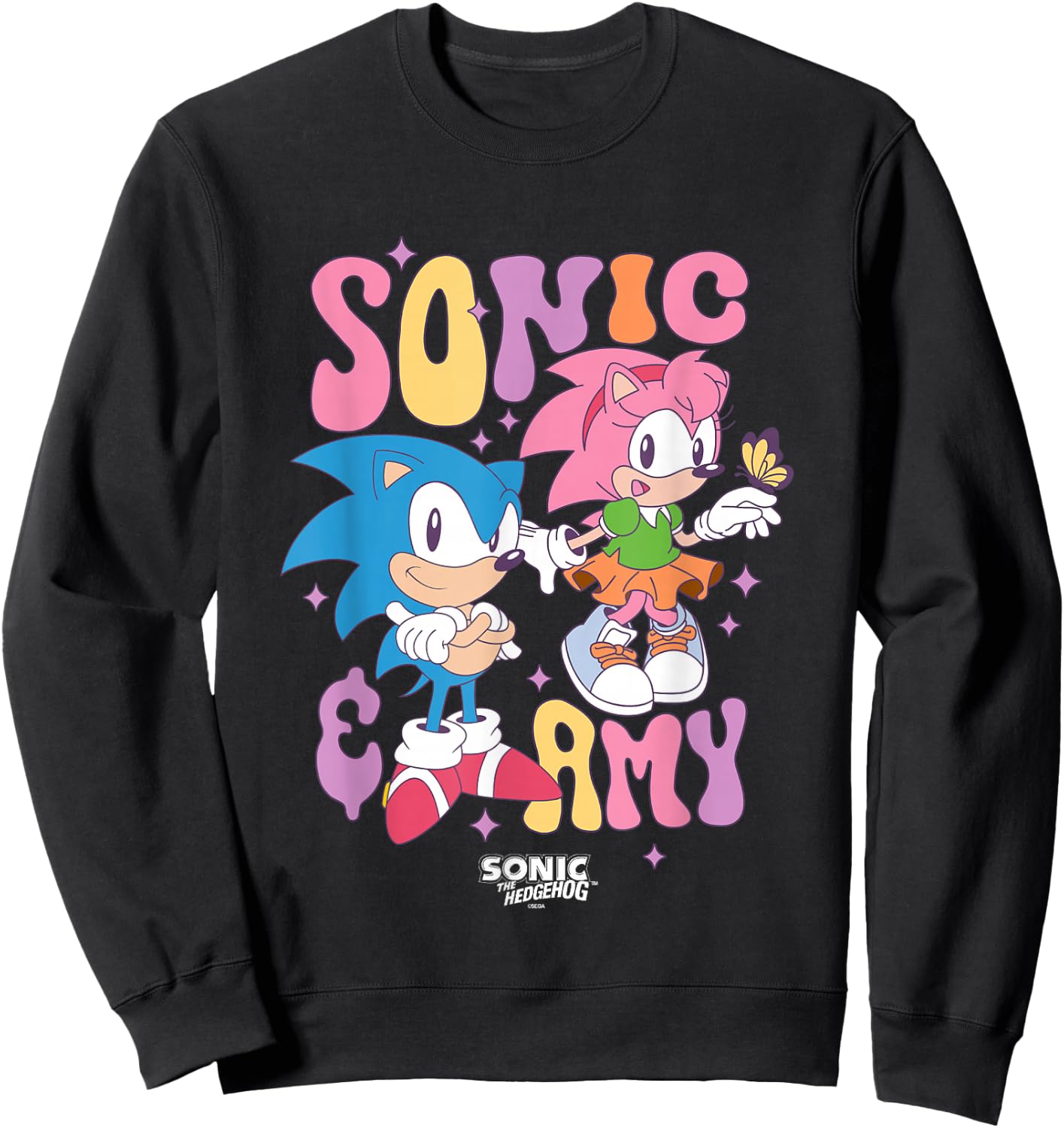 Sonic The Hedgehog Sonic & Amy Cute Vintage Shot Sweatshirt - Sweatshirt | Black