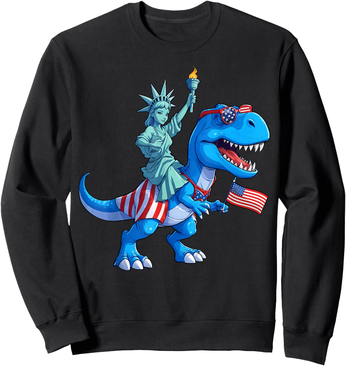 Dino Statue Of Liberty 4th Of July TRex American Flag Boys Sweatshirt - Sweatshirt | Black
