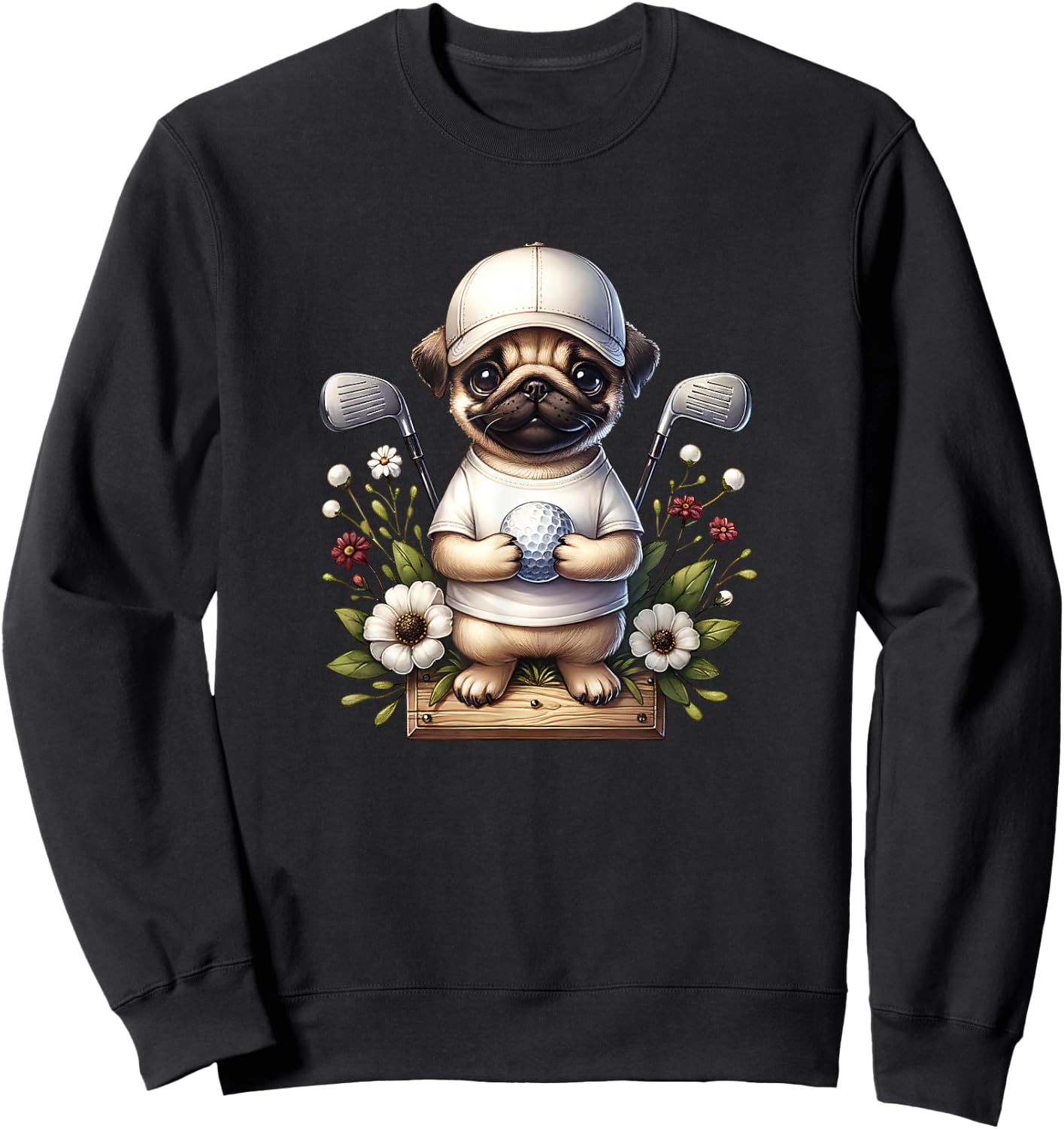 Funny Pug Golfer With Golf Ball And Clubs Sweatshirt - Sweatshirt | Black