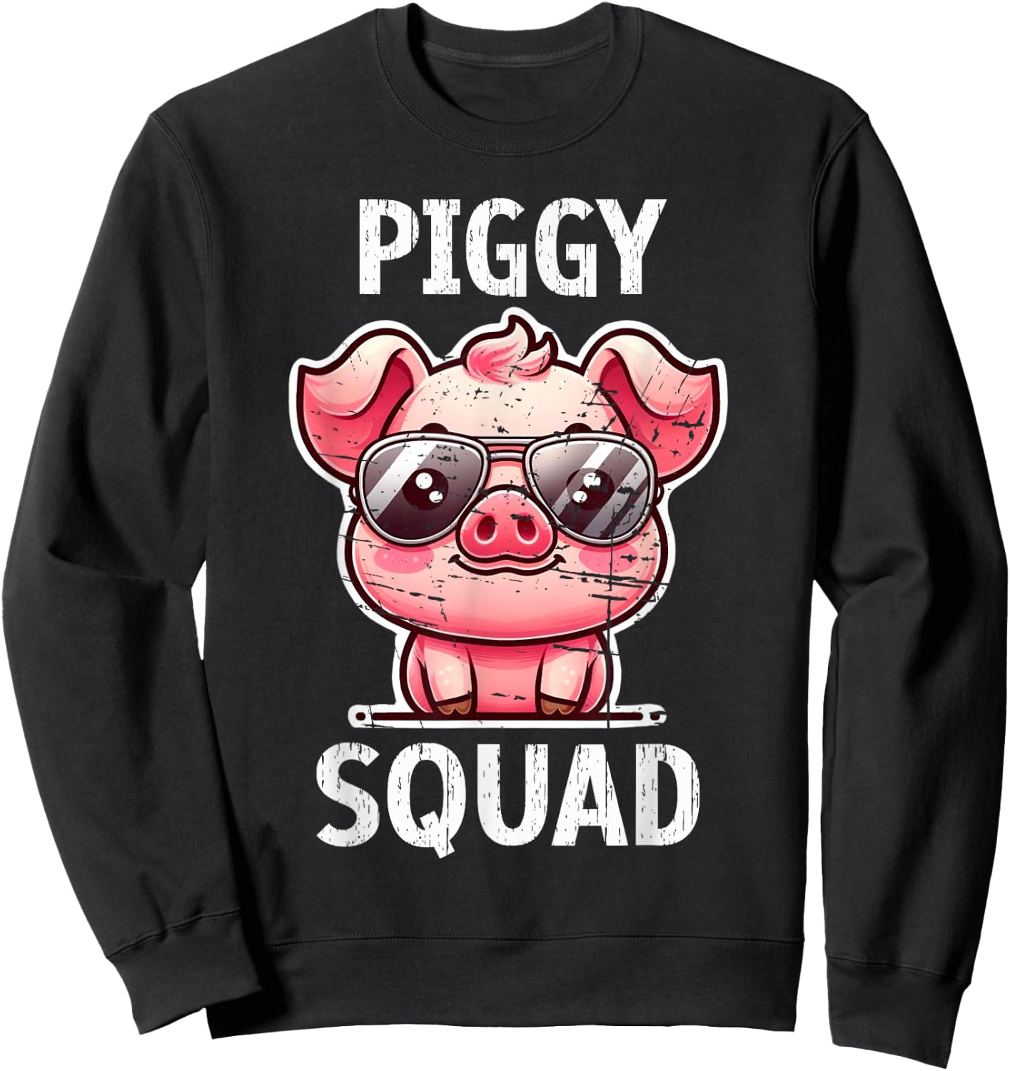 Funny Pig Wearing Sunglasses Piggy Squad Farm Farmer Sweatshirt - Sweatshirt | Black