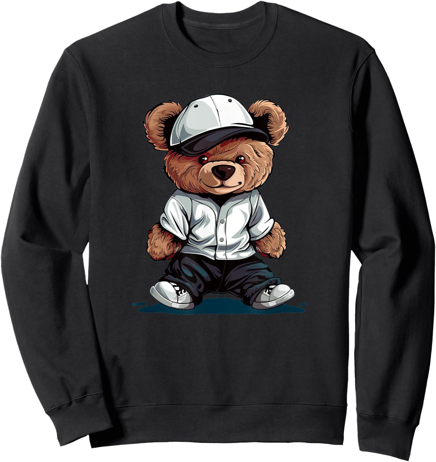 Cool Cap Teddy Bear in Baseball Costume Sweatshirt - Sweatshirt | Black
