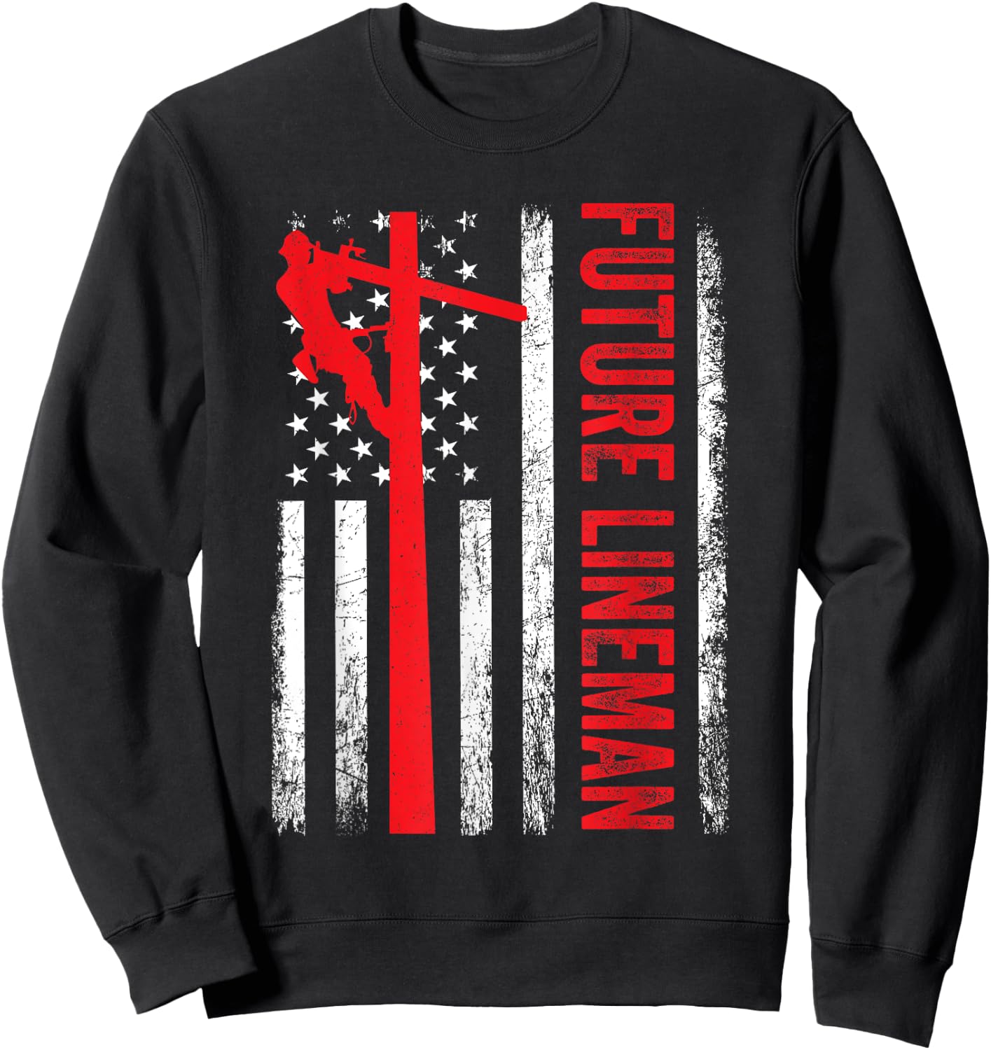 Vintage Future Lineman Electric Cable American Flag Sweatshirt - Sweatshirt | Black
