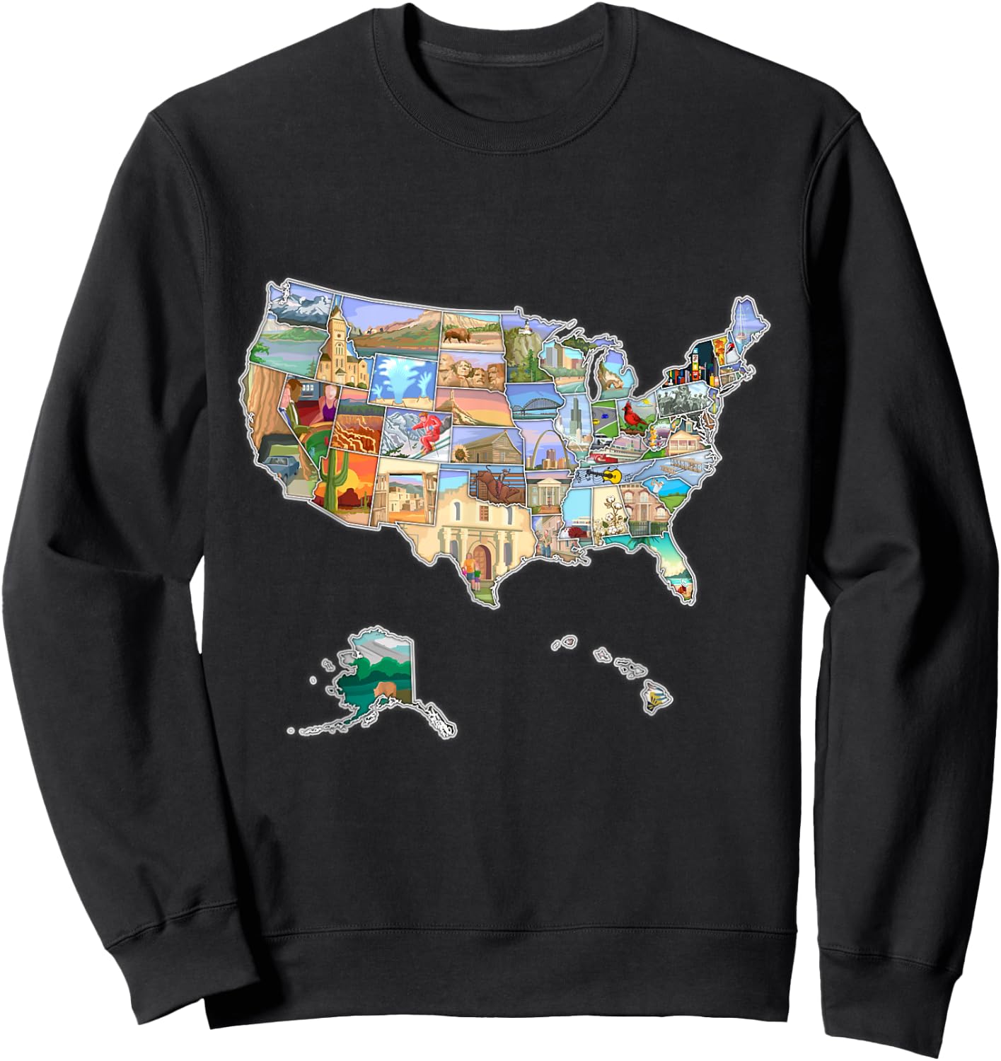 Illustrated pictorial map of United States, USA tourist map Sweatshirt - Sweatshirt | Black