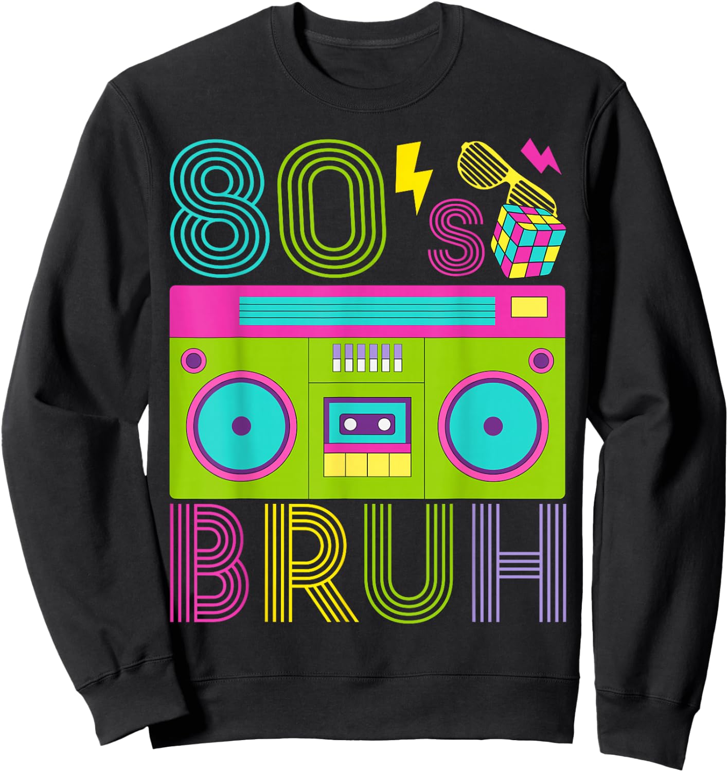 Retro 80s Bruh Outfits for Boys 1980s Party Outfit Eighties Sweatshirt - Sweatshirt | Black
