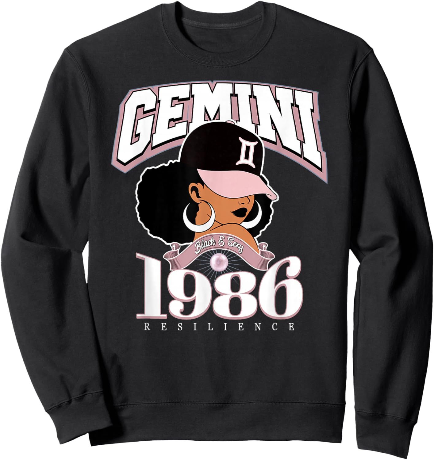Gemini 1986 Afro Queen Zodiac Birthday Gifts Sweatshirt - Sweatshirt | Black