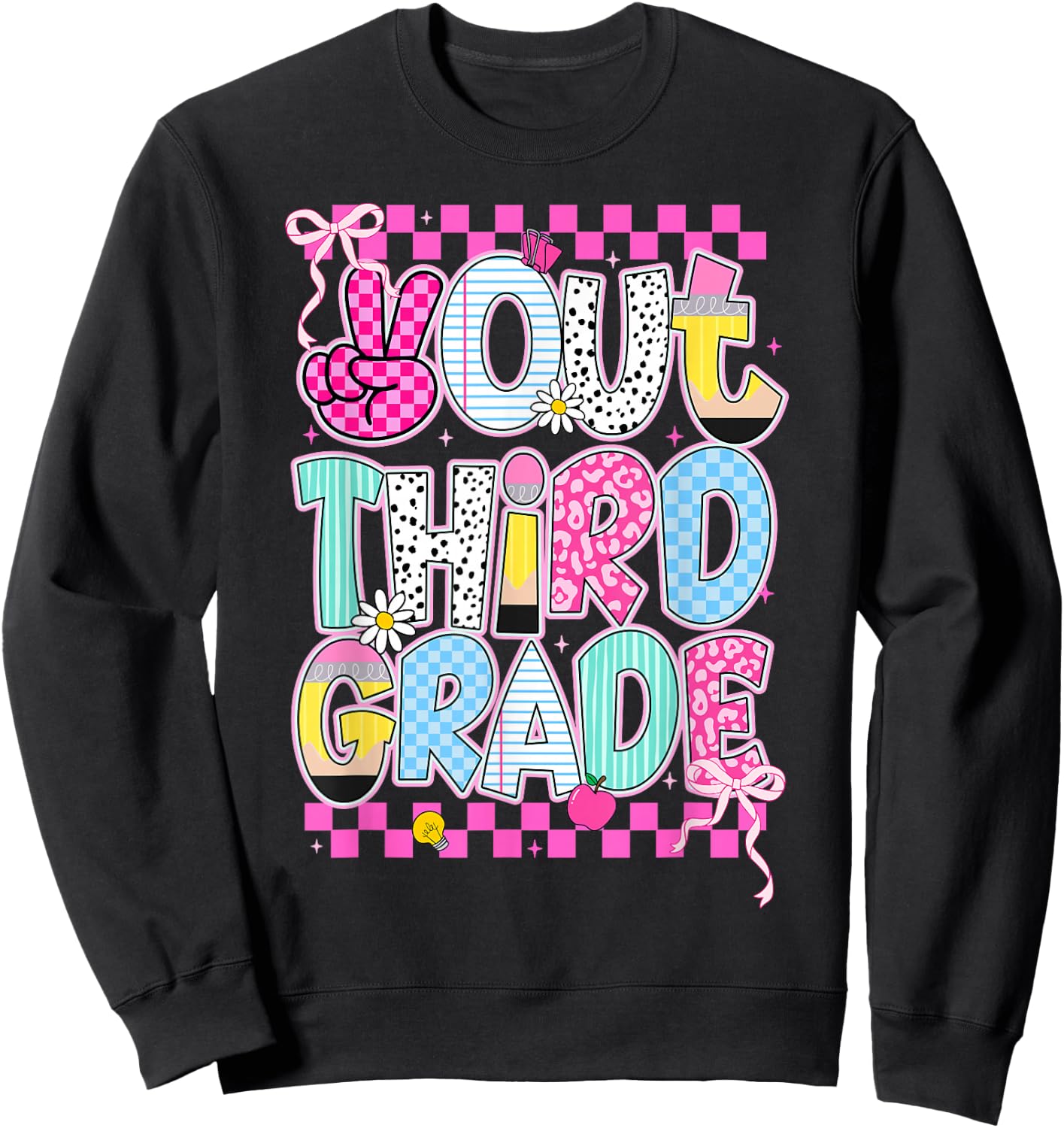 Peace Out 3rd Grade Graduation Last Day School Girls Kids Sweatshirt - Sweatshirt | Black
