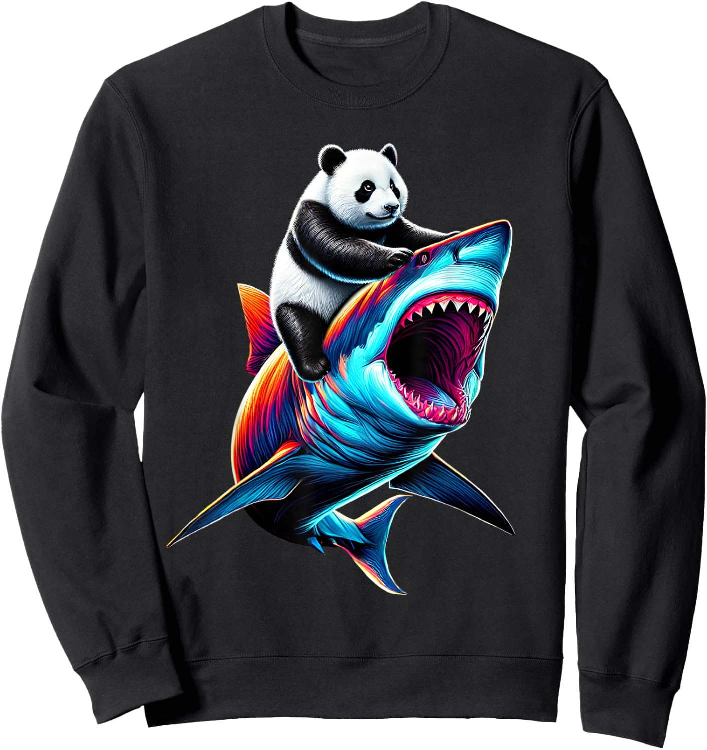 Funny Panda Riding Shark Panda Lover Sweatshirt - Sweatshirt | Black