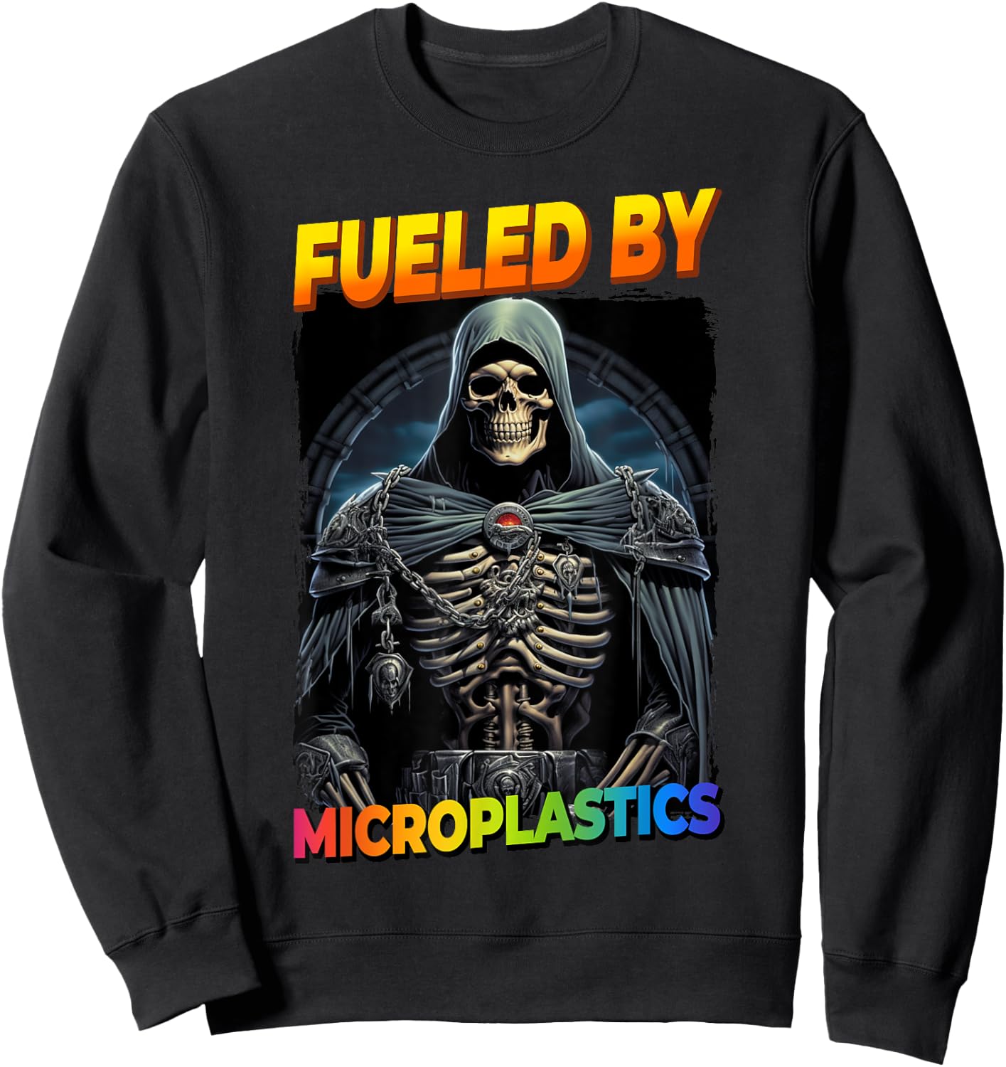 Fueled By Microplastics Cringe Skeleton Sweatshirt - Sweatshirt | Black