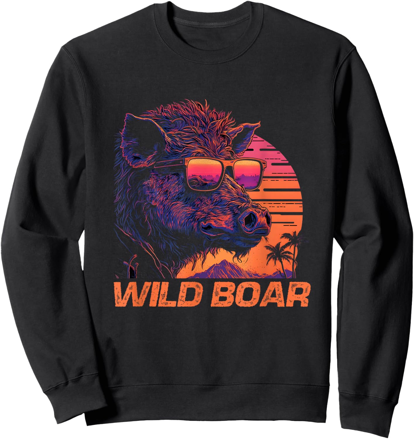 Cool Retro Sunset Sunglasses Wild Boar Sweatshirt - Sweatshirt | Black