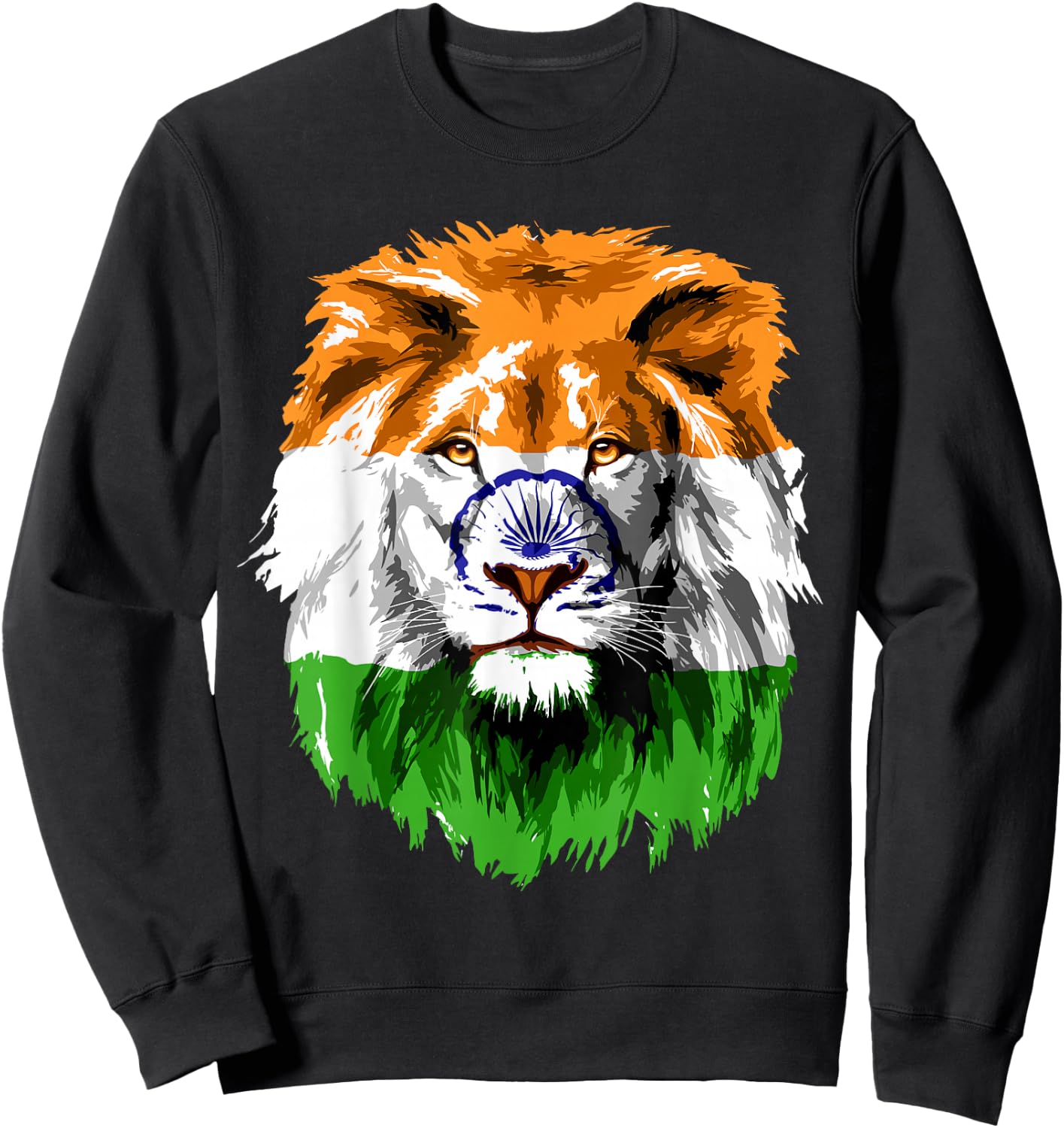 Vintage India Flag Lion Face Indian Flag Pride Sweatshirt - Sweatshirt | Black