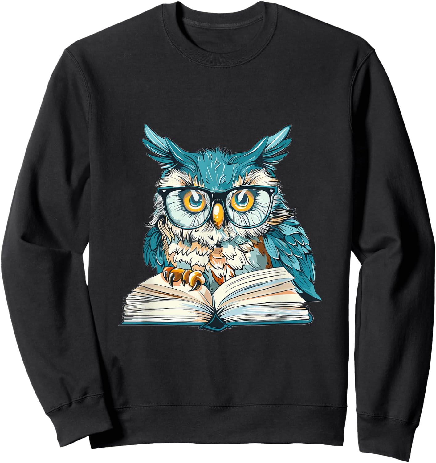 Owl with Books Lover Graphic Sweatshirt - Sweatshirt | Black