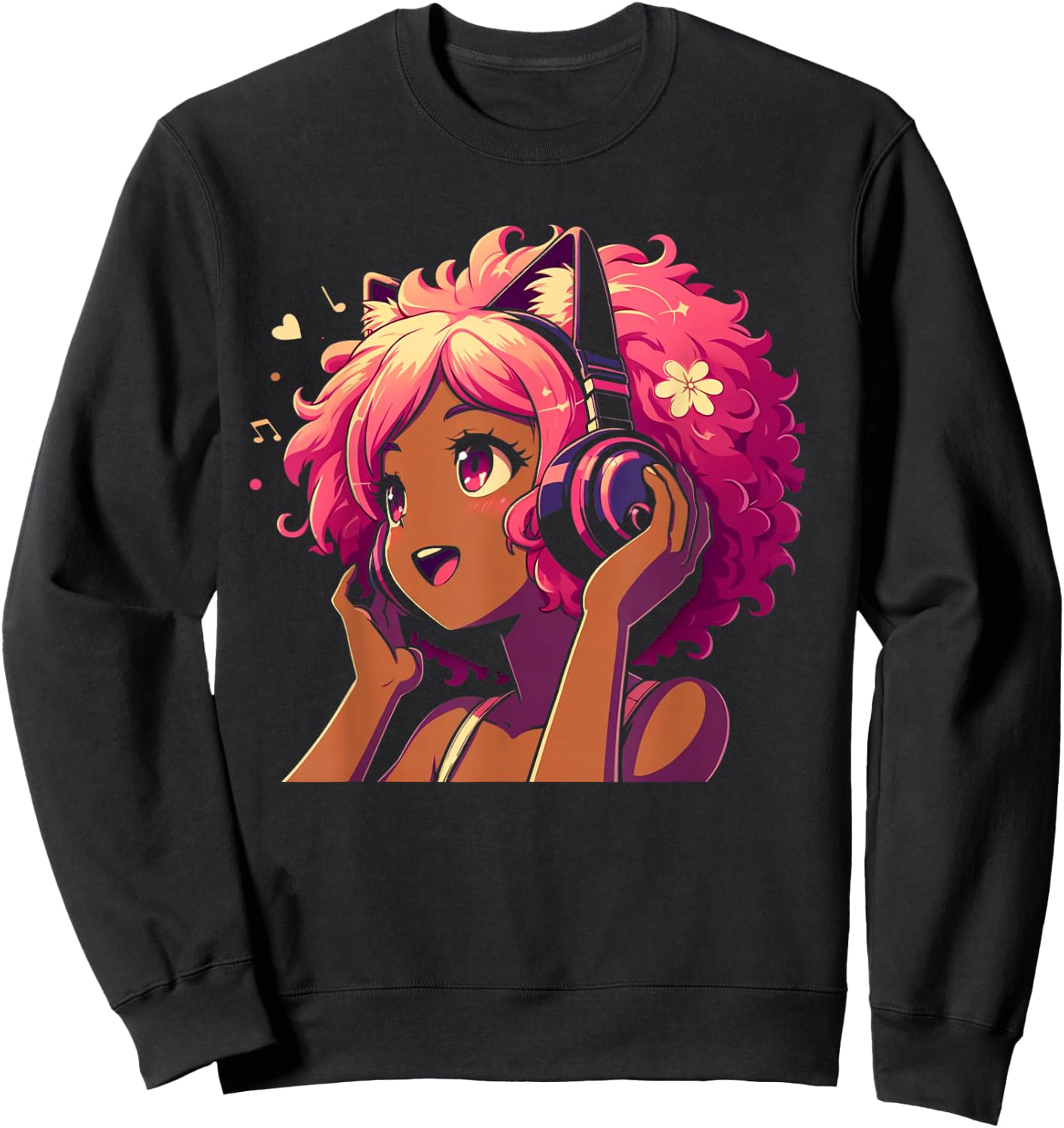Anime and Music Black Girl Anime Merch Afro African American Sweatshirt - Sweatshirt | Black
