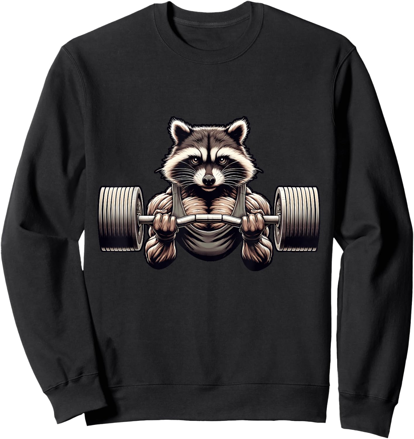 Weightlifting Ripped Raccoon Gym Workout Muscled Raccoon Sweatshirt - Sweatshirt | Black