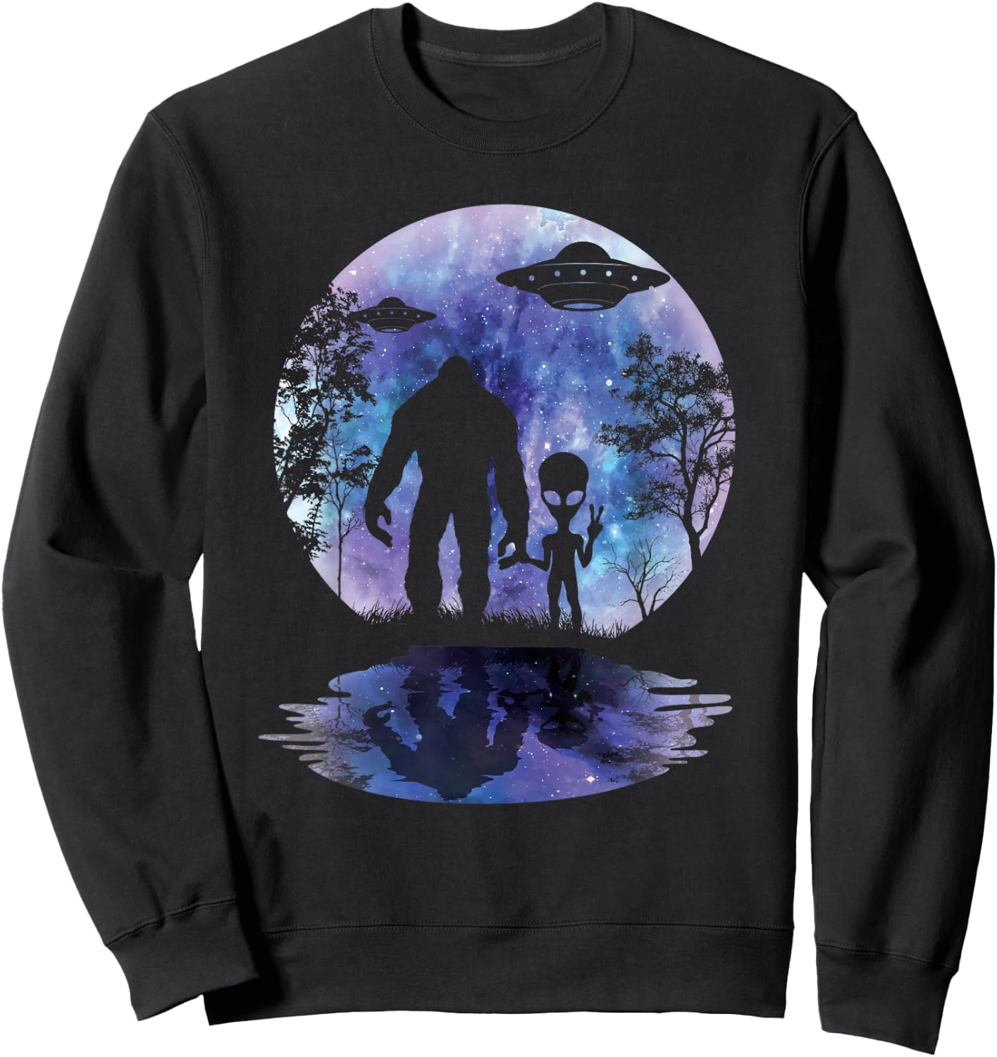 Alien Bigfoot Moon Sasquatch UFO Extraterrestrial Men women Sweatshirt - Sweatshirt | Black