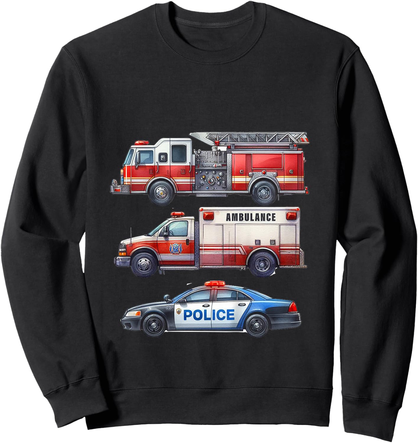Kids Emergency Rescue Vehicle Boy Fire Truck Police Car Ambulance Sweatshirt - Sweatshirt | Black