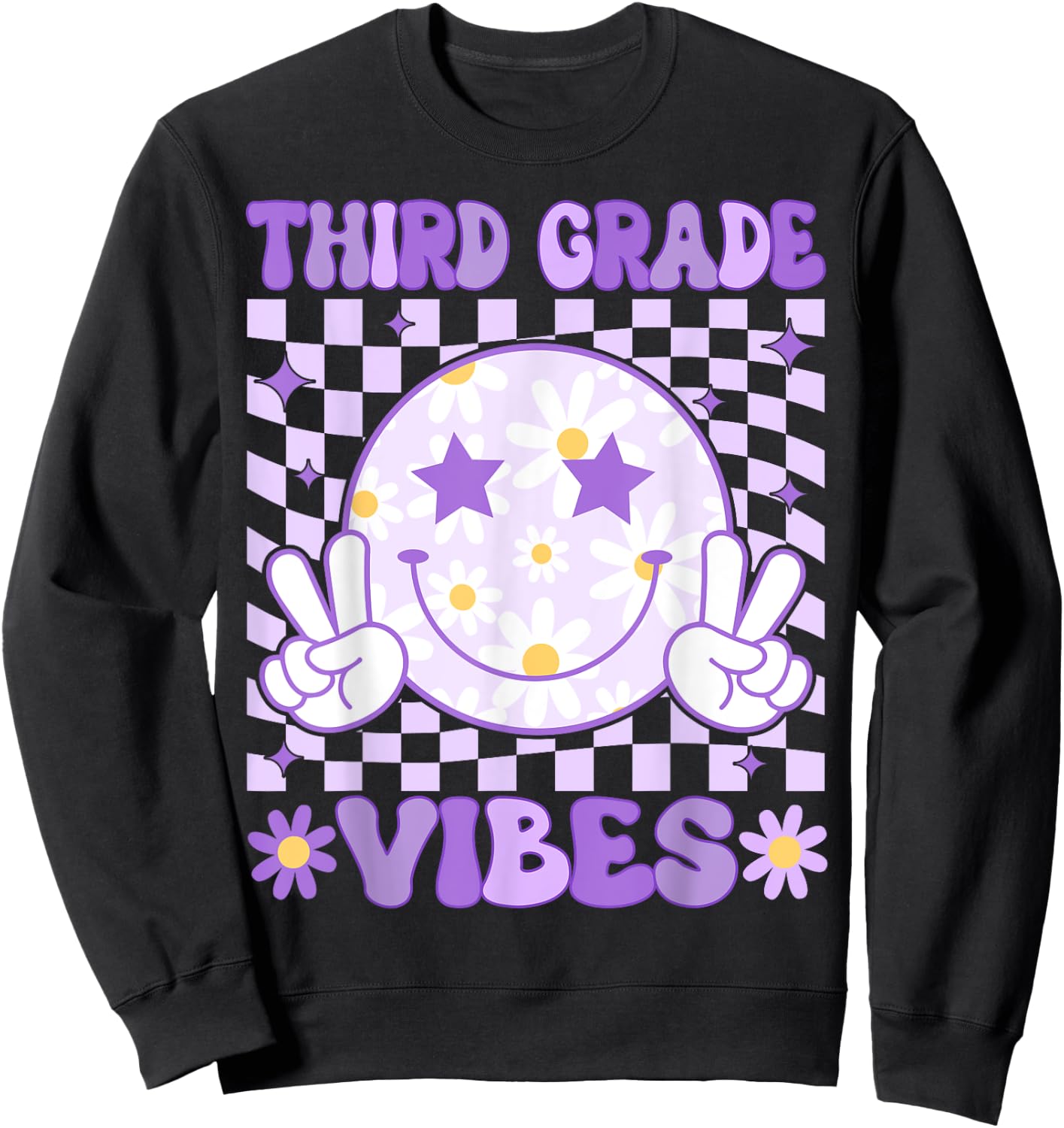 Groovy Third Grade Vibes Back to School 3rd Grade Teacher Sweatshirt - Sweatshirt | Black