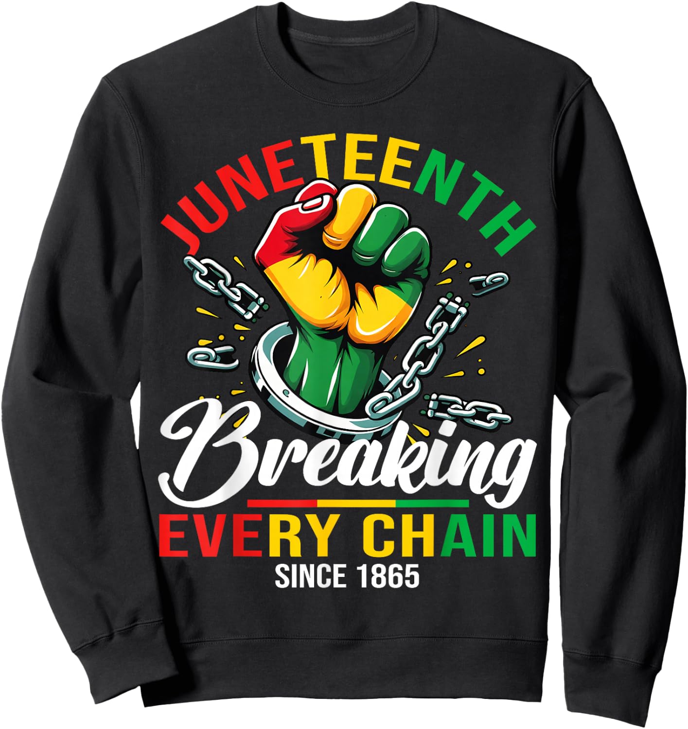 Juneteenth Breaking Every Chain 1865 Power Fist Men Women Sweatshirt - Sweatshirt | Black