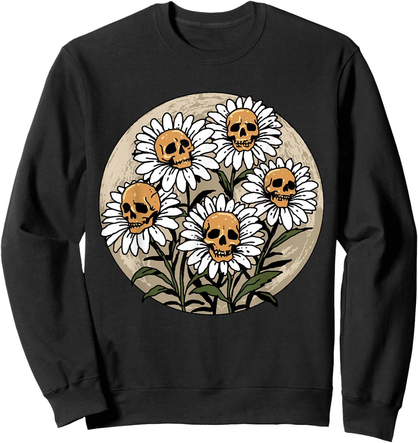 Skull Shirt Spooky Daisy Flower Creepy Skull Daisies Sweatshirt - Sweatshirt | Black