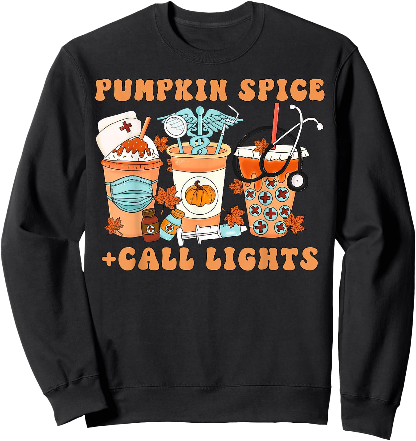 Halloween Pumpkin Spice Call Lights Patient Care Technician Sweatshirt - Sweatshirt | Black