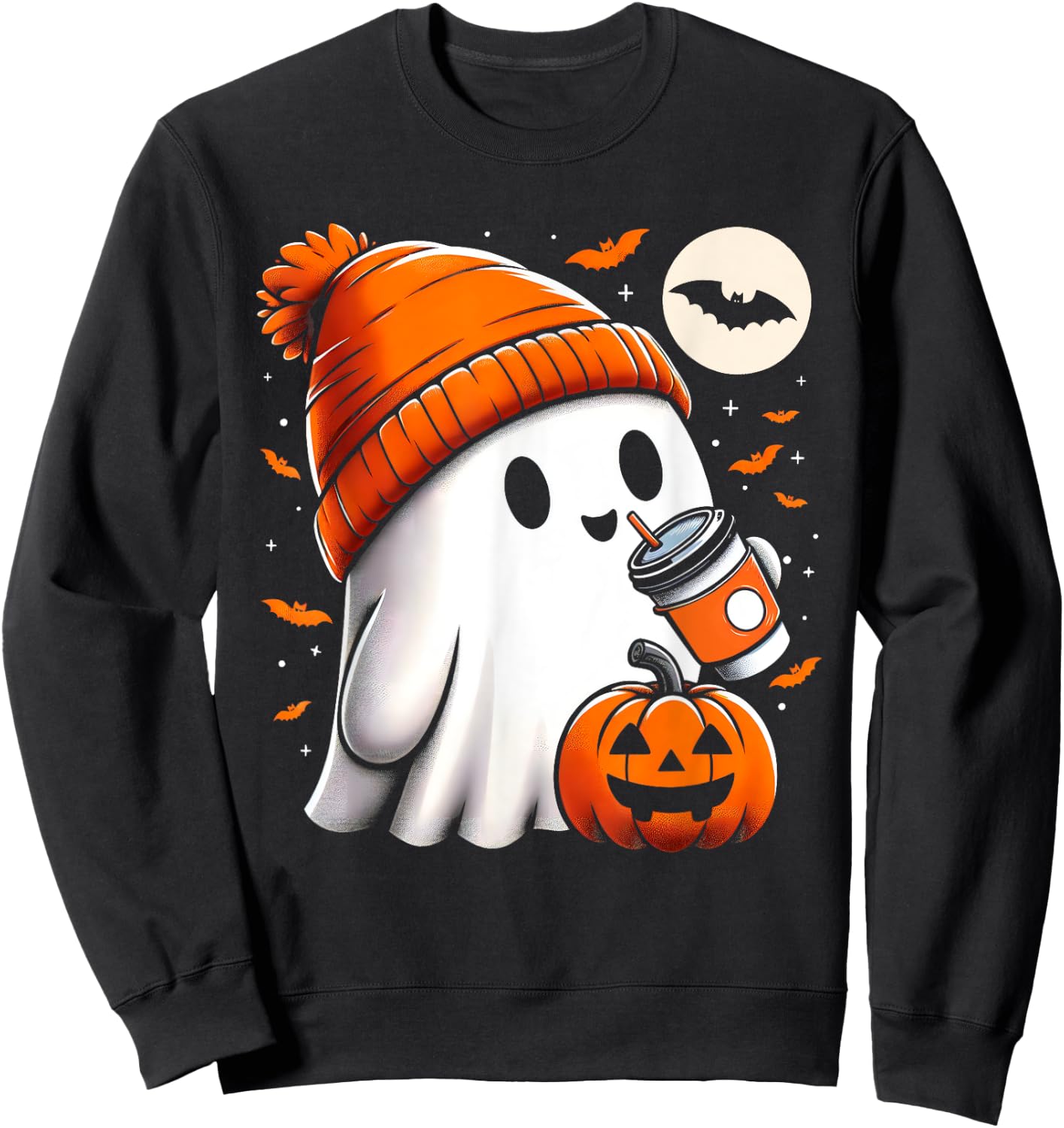 Halloween Shirts Ghost Drinking Coffee Halloween Sweatshirt - Sweatshirt | Black