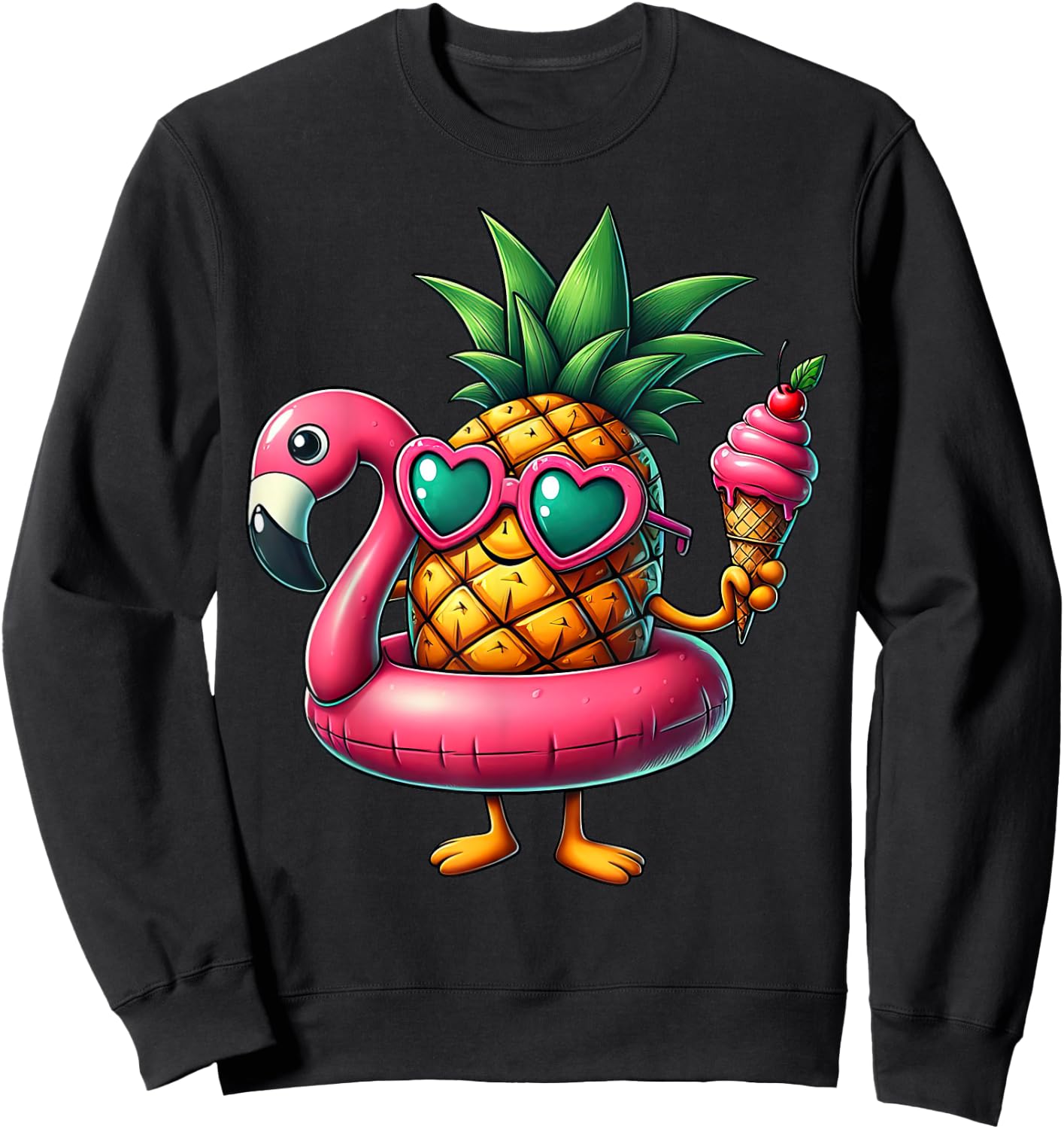 Funny Pineapple Swimming Float Ice Cream Sunglasses Beach Women Girls Kids Sweatshirt - Sweatshirt | Black