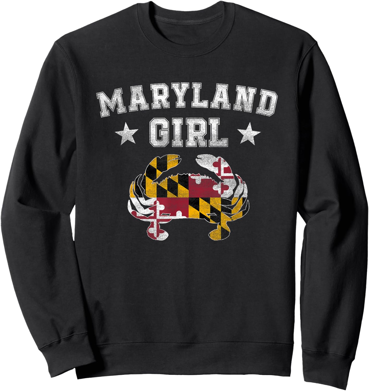 Maryland Girl Flag Blue Crab T Shirt - State Pride Retro Sweatshirt - Sweatshirt | Black