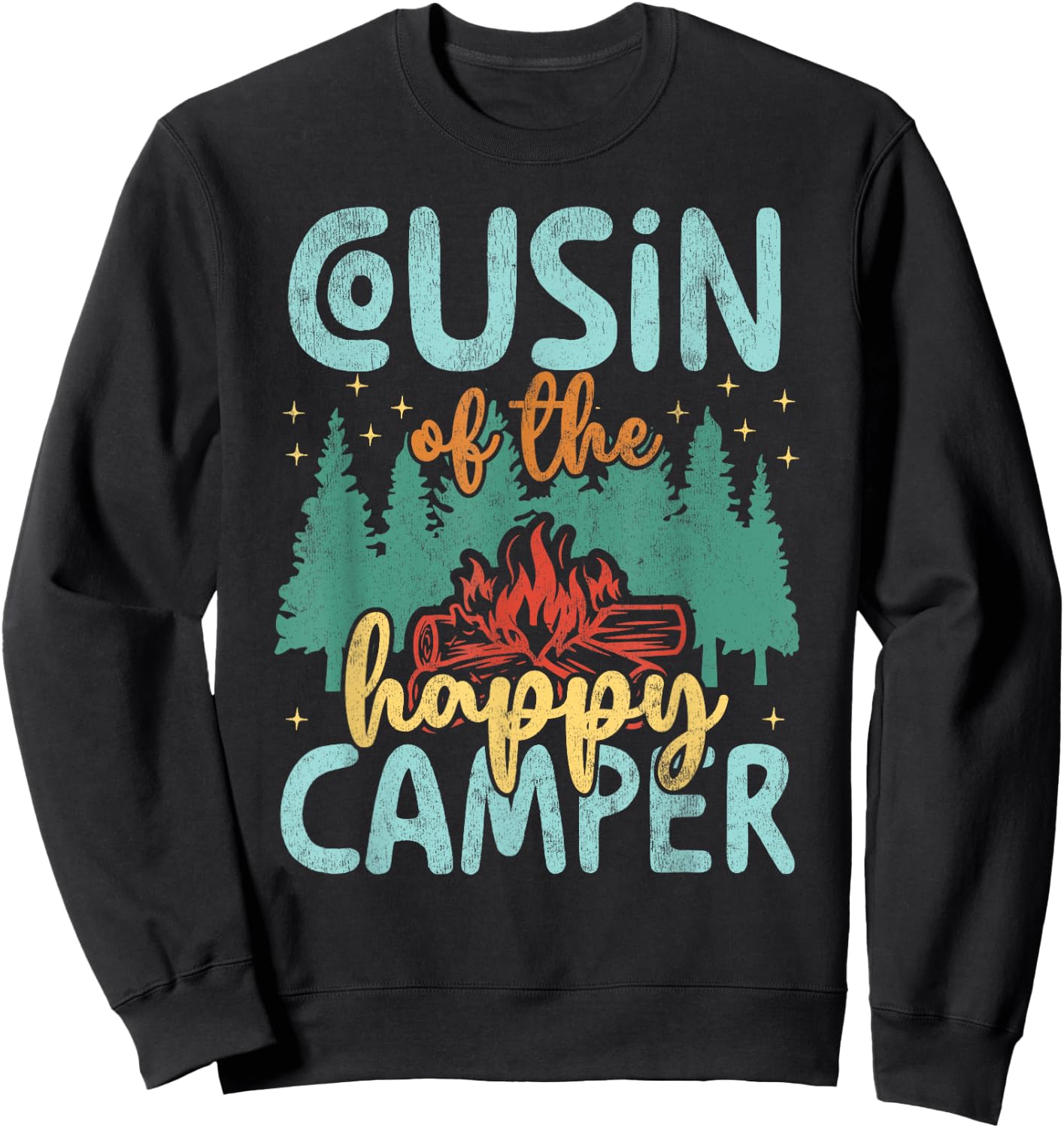 Cousin of Happy Camper 1st Birthday Party Retro Cousin Sweatshirt - Sweatshirt | Black