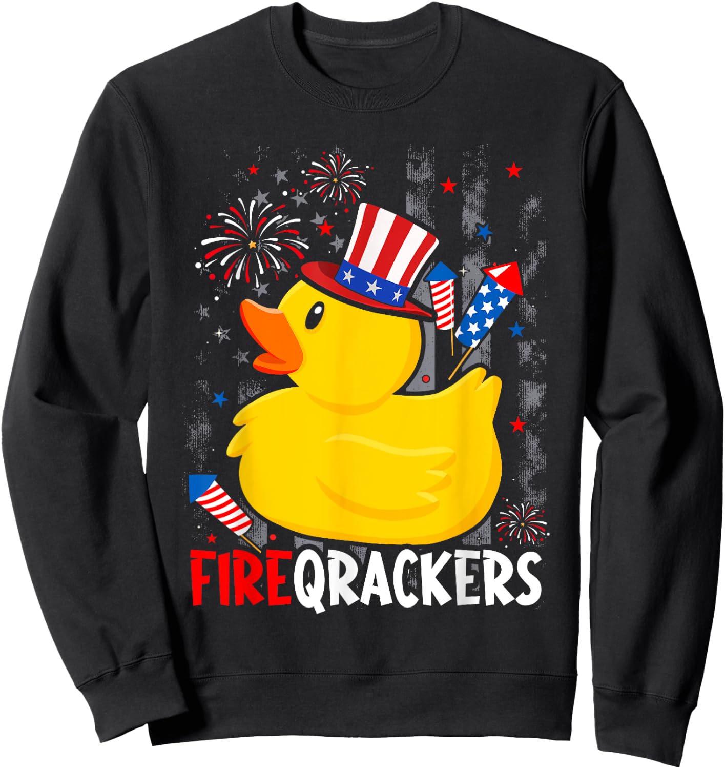 Firecracker Duck 4th of July Patriotic Day USA Flag Funny Sweatshirt - Sweatshirt | Black