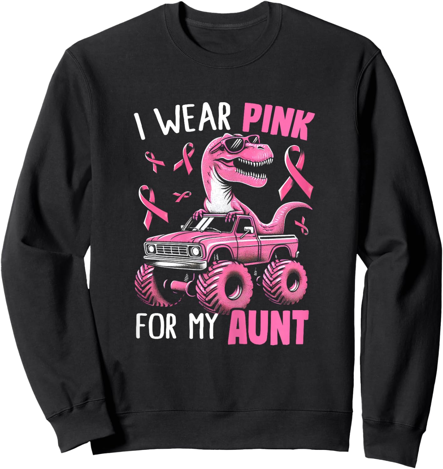 I Wear Pink For My Aunt Breast Cancer Awareness Dinosaur Kid Sweatshirt - Sweatshirt | Black