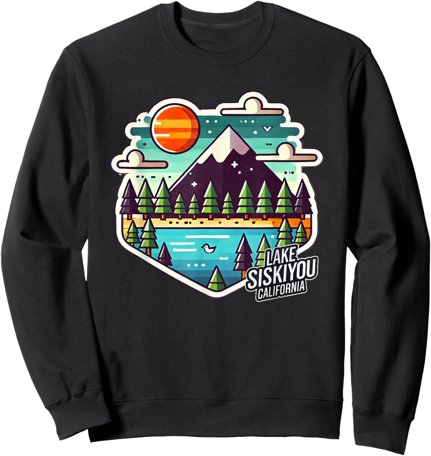 Lake Siskiyou Northern California Mt. Shasta Digital Pixel Sweatshirt - Sweatshirt | Black