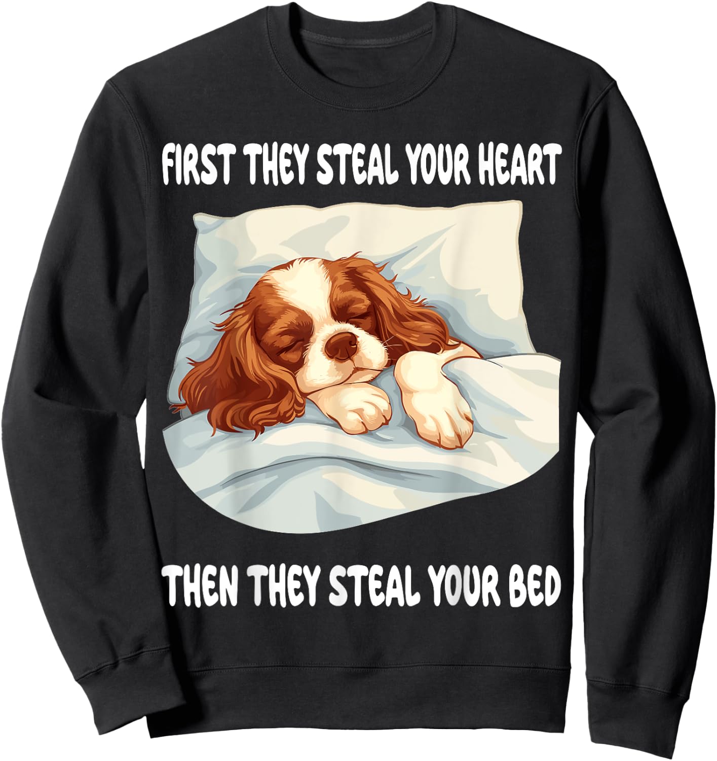 Cavalier King Charles Spaniel Sleeping Pajamas Nightgown Sweatshirt - Sweatshirt | Black
