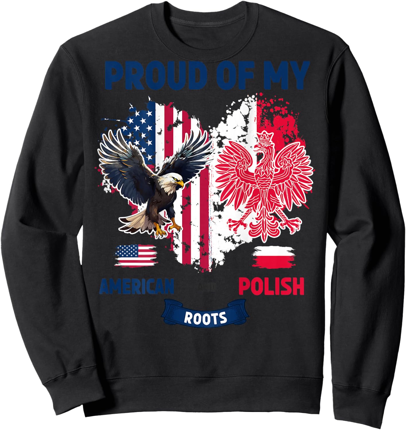 Polish American Flag Idea For Kids Poland Flag Heart Sweatshirt - Sweatshirt | Black
