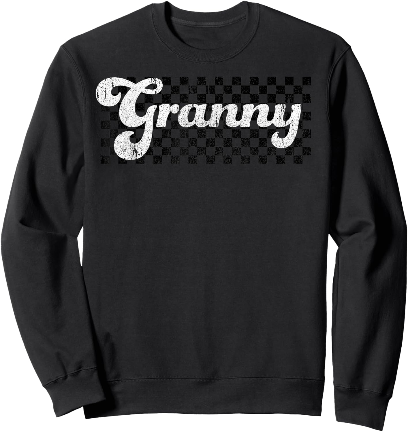 Granny Grandma Checkered Retro Women Vintage Groovy Sweatshirt - Sweatshirt | Black