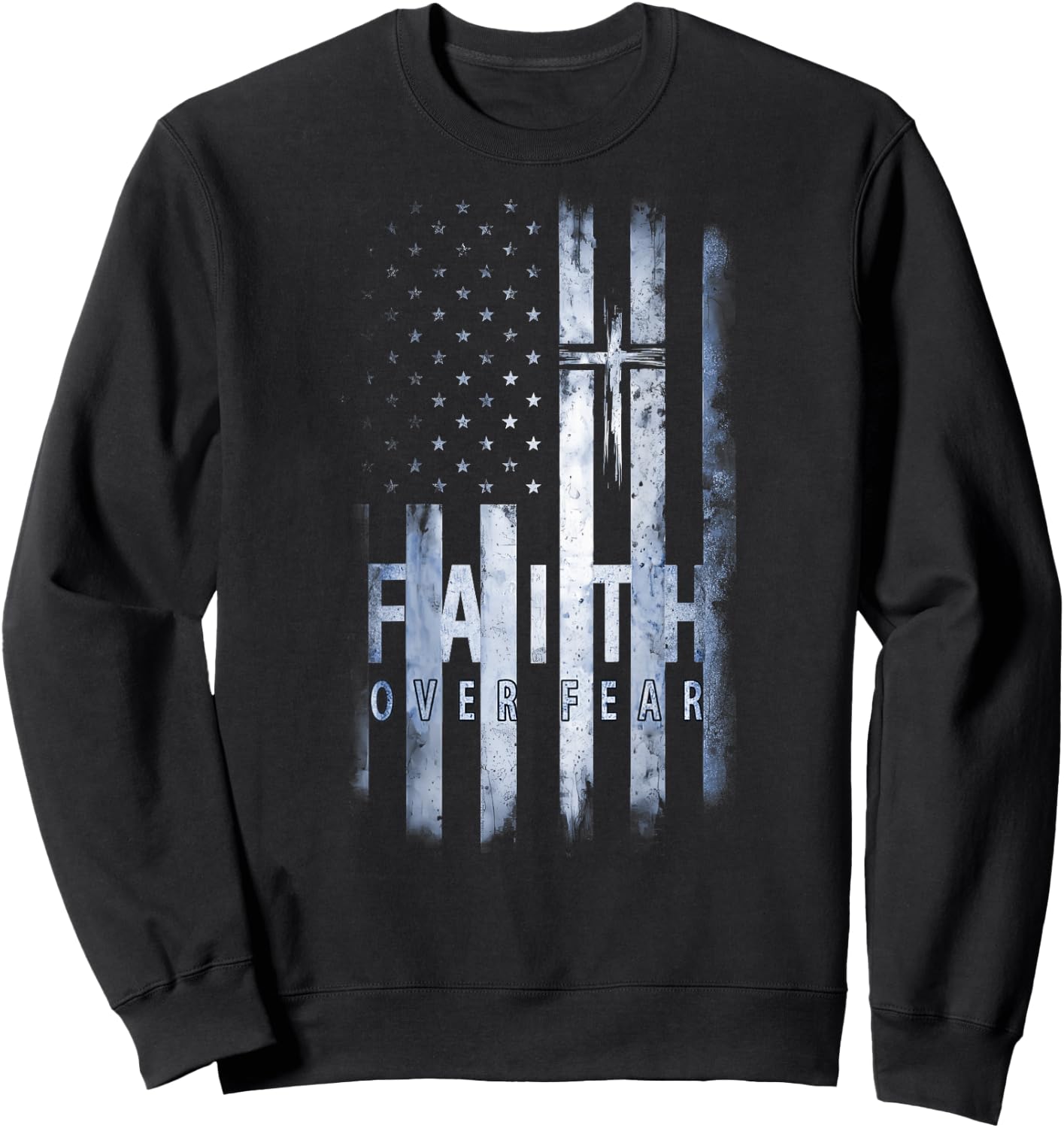 Your Country USA Dibble Dabble Designs On Back | Patriotic USA American Flag Faith Over Fear Prayer , Small Sweatshirt - Sweatshirt | Black