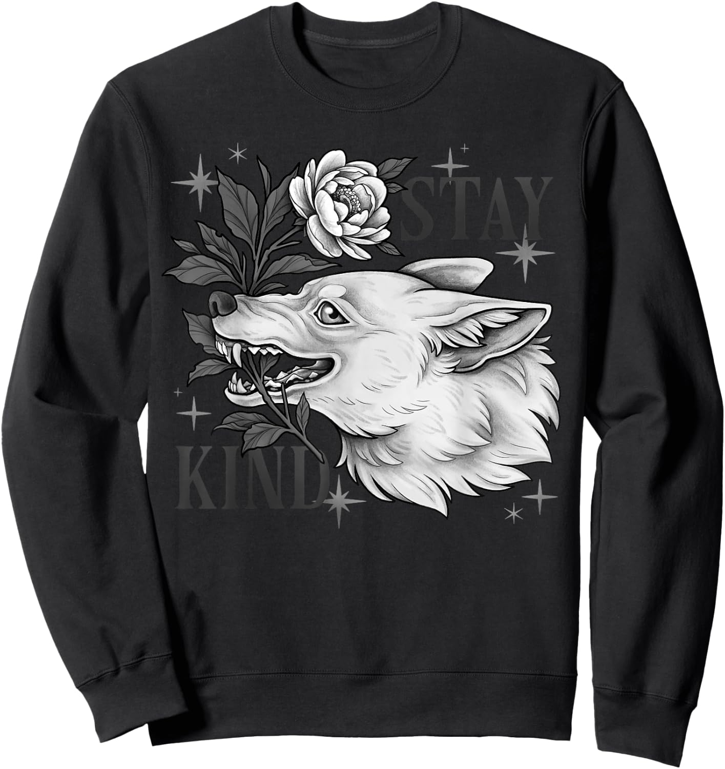 Stay Kind Wolf Furry Therian Goblincore Alternative Gothic Sweatshirt - Sweatshirt | Black
