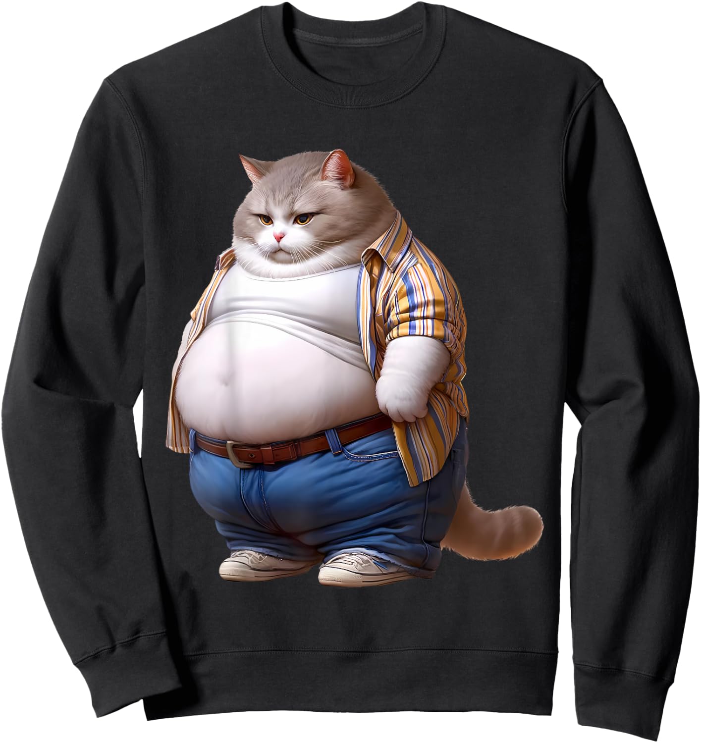Funny Fat Cat Graphic Fat Kitten Design Chubby Cat Lover Men Women Kids Sweatshirt - Sweatshirt | Black