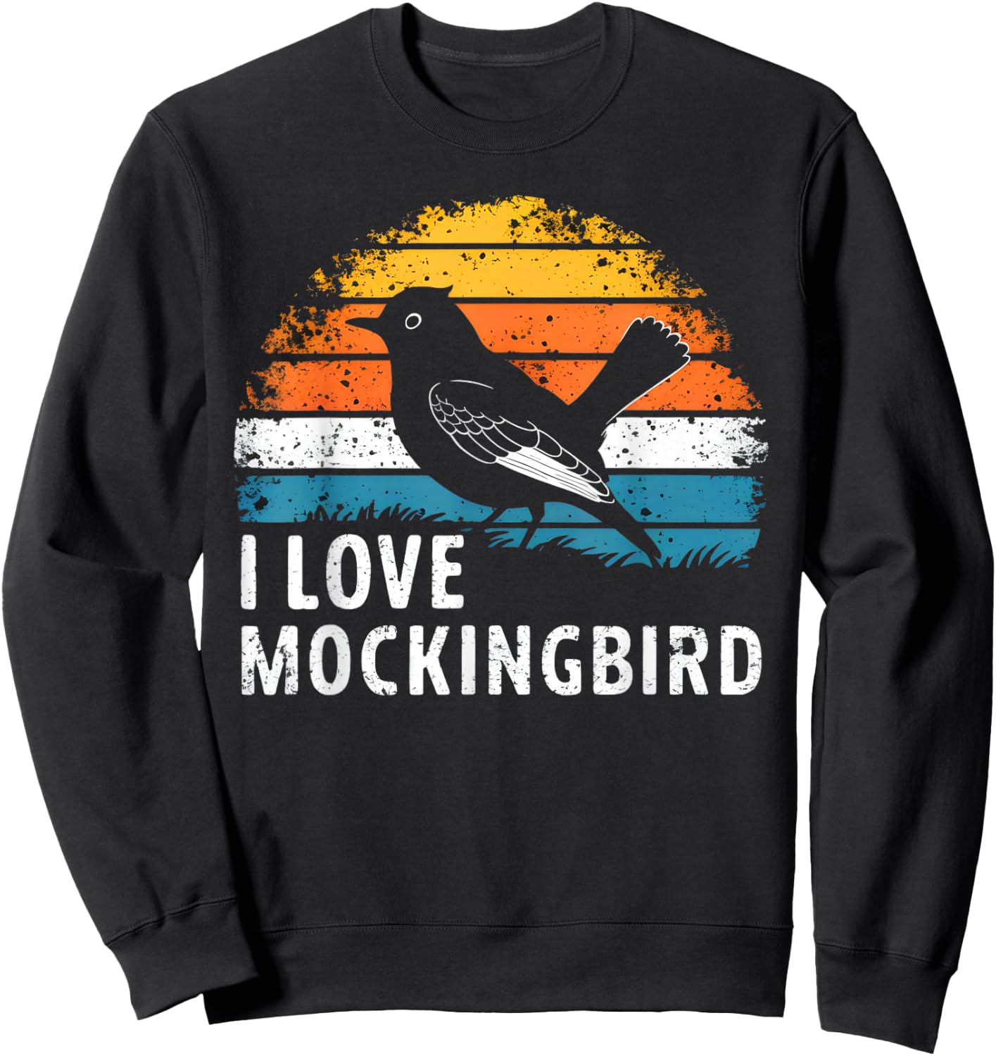 Mockingbird Bird Nature Lover Birding Vintage Sunset Sweatshirt - Sweatshirt | Black